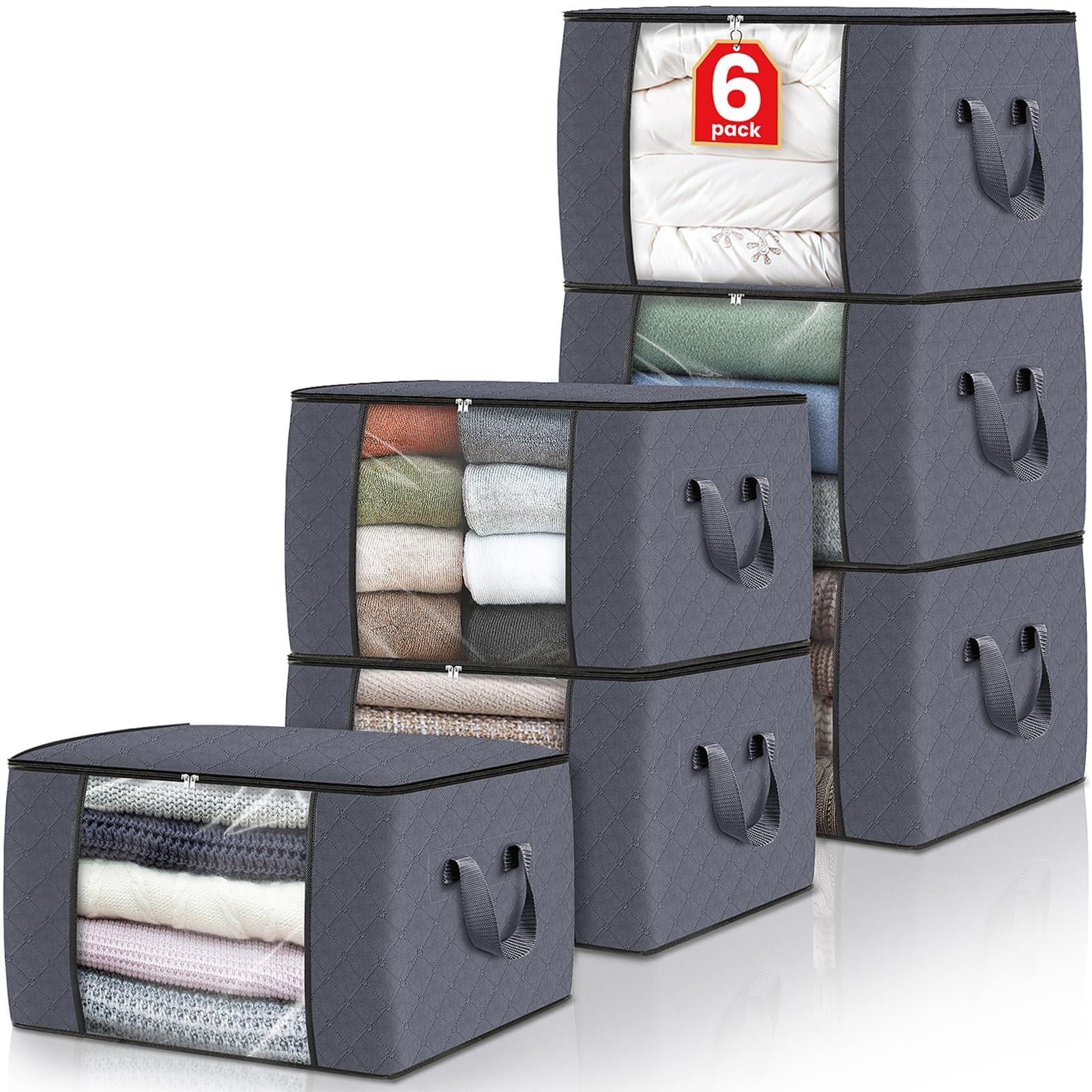 Fab totes vista frontal del paquete de 6 bolsas, solución orden y protección