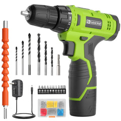 FADAKWALT kit frontal completo mostrando taladro, batería y accesorios para bricolaje