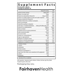 Fairhaven Health etiqueta con ingredientes clave y beneficios reproductivos