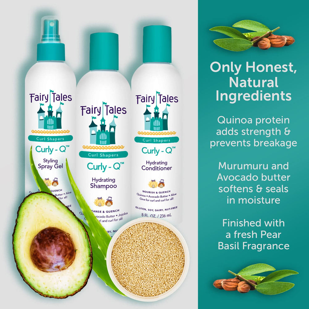 Fairy Tales producto Curly Q en uso en manos de un adulto peinando rizos infantiles con facilidad