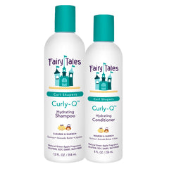 Fairy Tales pack Curly Q frente del empaque mostrando los dos productos y ventaja de definición