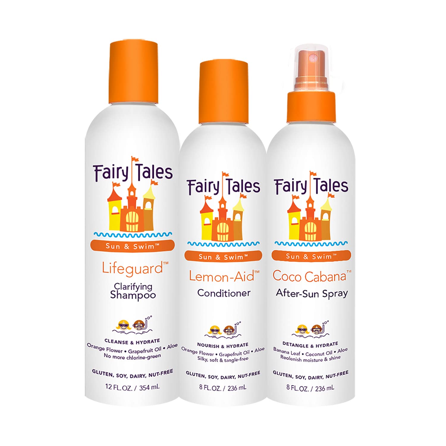 Fairy Tales frente del pack mostrando las tres botellas y beneficios familiares