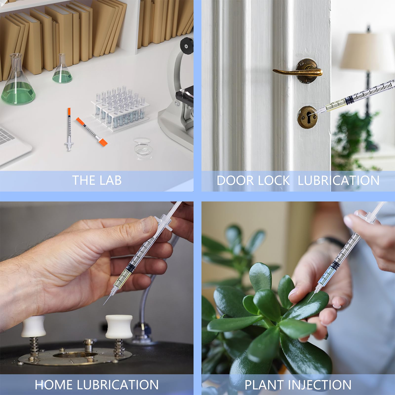 FAJOMRI jeringa comparada en mano para mostrar escala y manejo cómodo