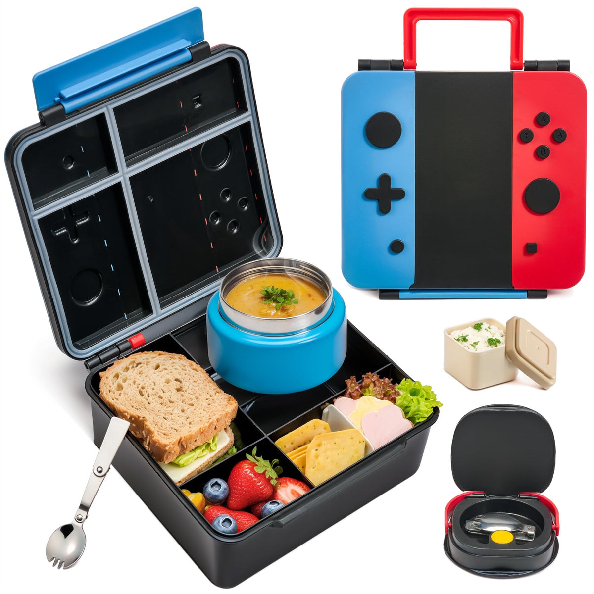 FAJSL caja bento frontal mostrando el set completo y organización fácil