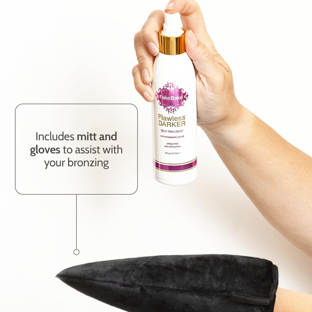 Fake Bake guante aplicador y guantes incluidos, facilitan una aplicación sin marcas