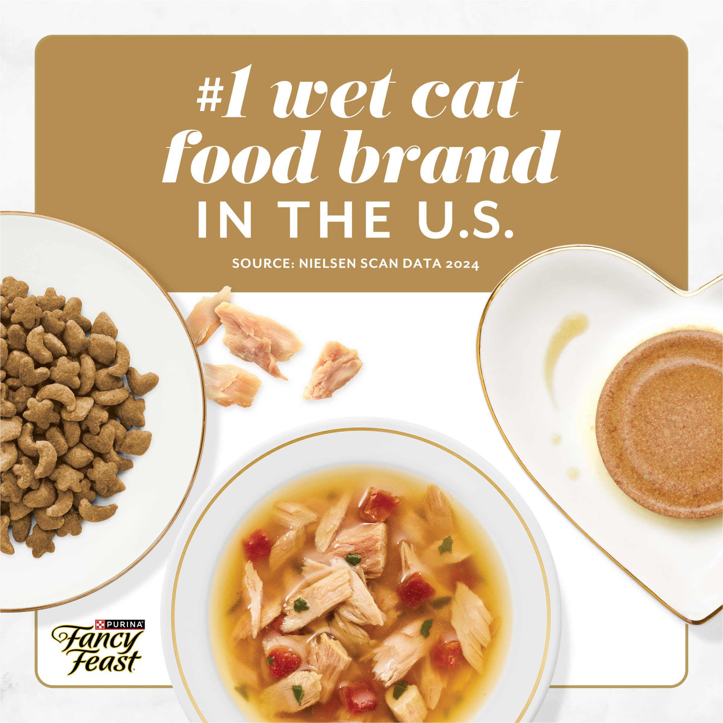 Fancy Feast gato comiendo en cocina, momentó gourmet y práctico