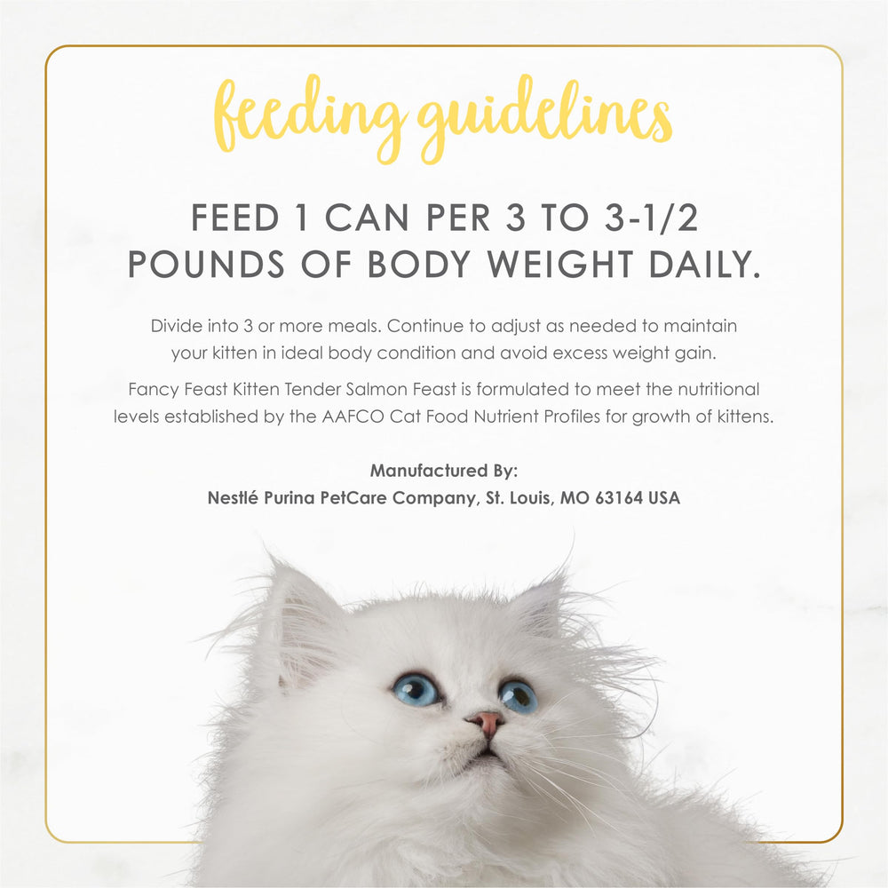 Fancy Feast kitten salmon nutritional label close-up showing ingredient transparency benefit