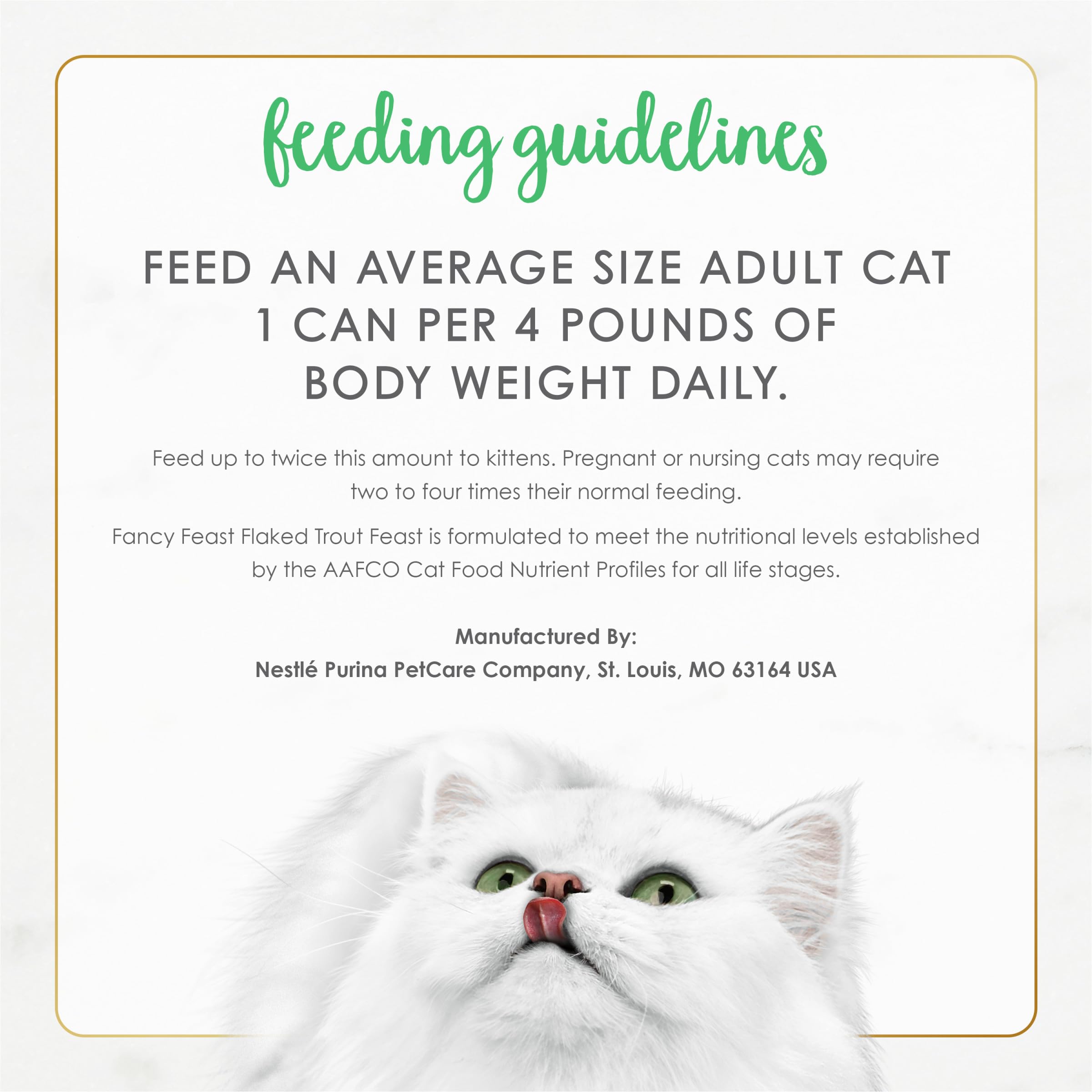 Fancy Feast etiqueta nutricional de la lata con información clara