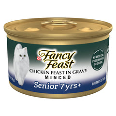 Fancy Feast lata frontal mostrando el diseño y beneficio gourmet