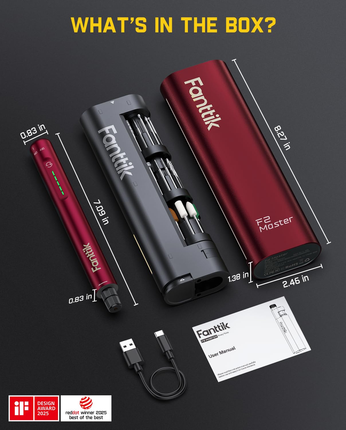 Fanttik F2 Master conectado USB-C con indicador de carga mostrando nivel