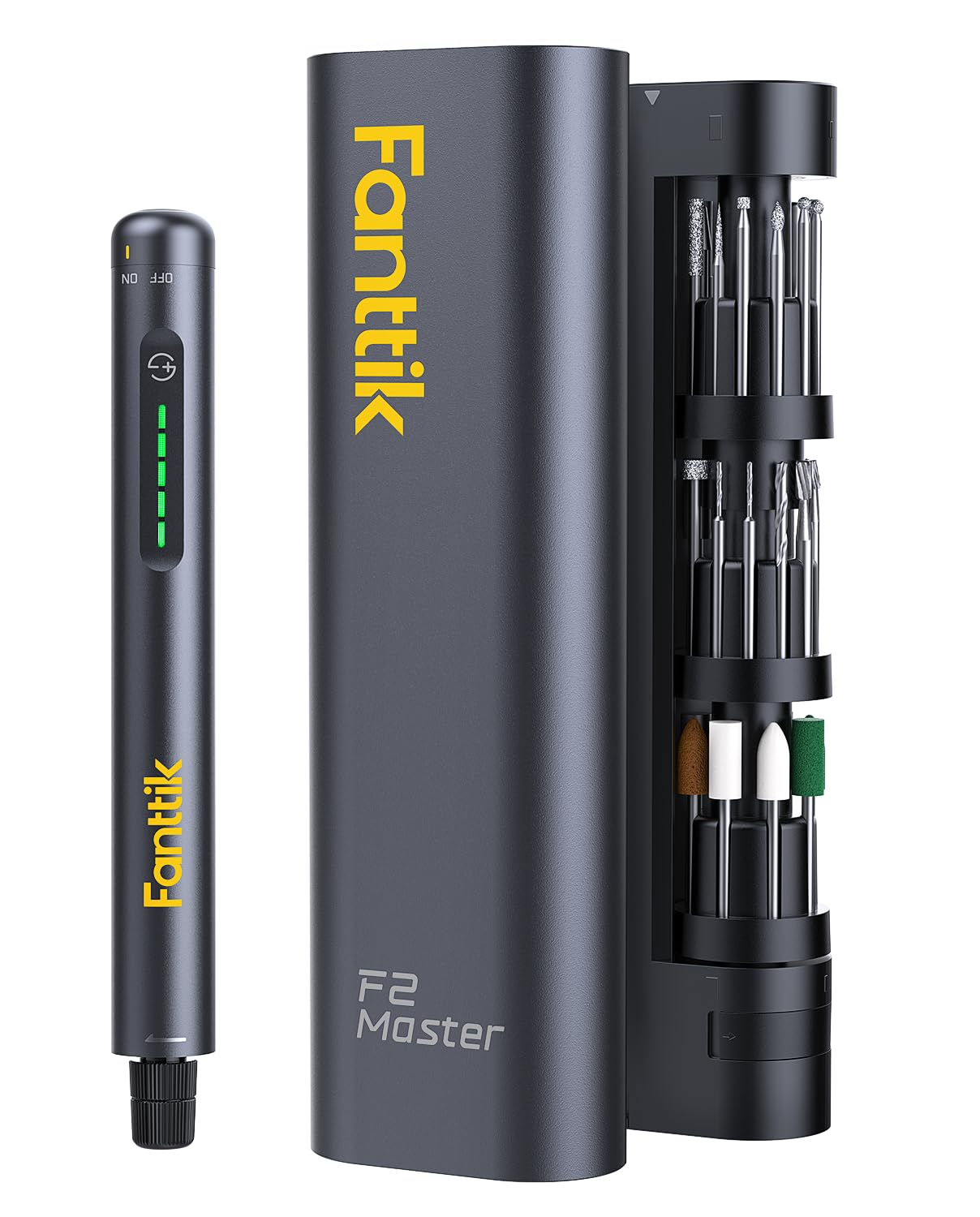 Fanttik F2 Master vista frontal con control de velocidad y diseño compacto, facilita acabados precisos