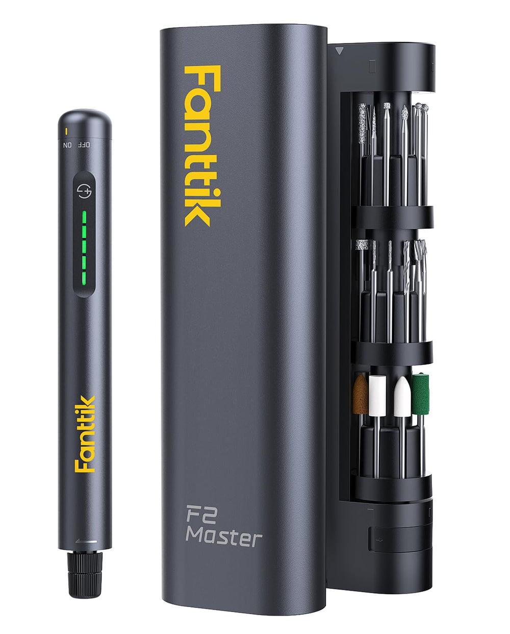 Fanttik F2 Master vista frontal con control de velocidad y diseño compacto, facilita acabados precisos