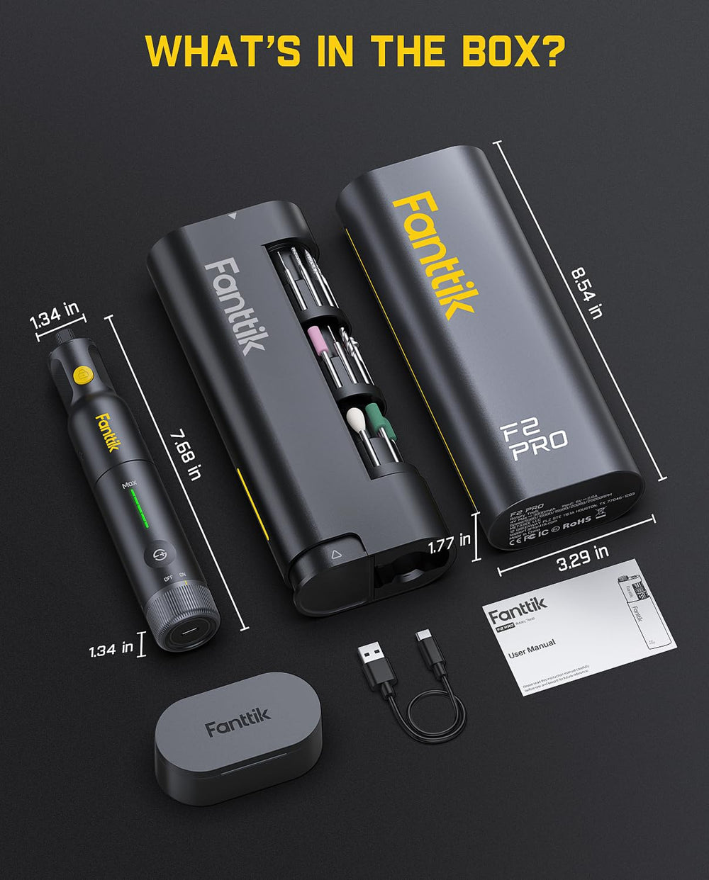 Fanttik F2 PRO comparación de tamaño con herramienta de referencia