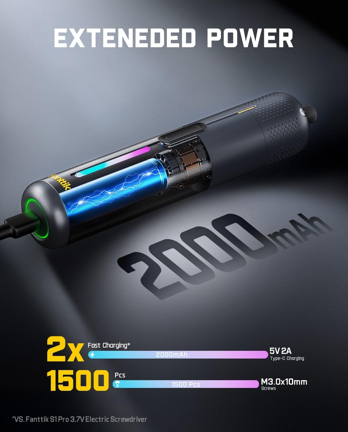 Fanttik S2 Pro Max batería interna y puerto USB‑C para carga rápida y universal