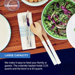 Farberware inner basket shown as colander draining produce, efficient water removal