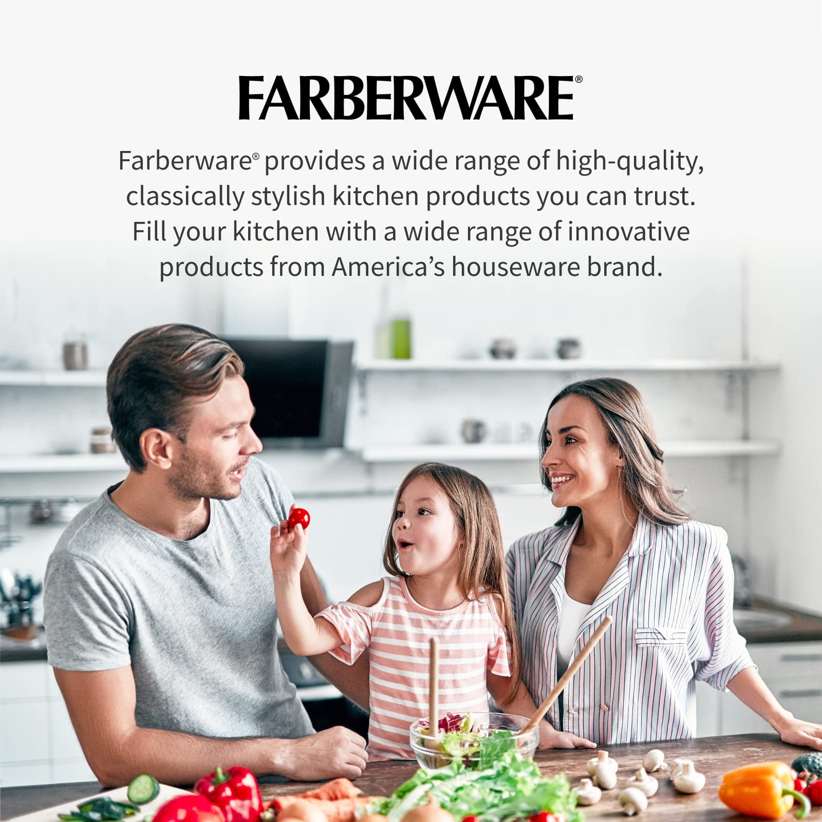 Farberware spinner next to fruits to show capacity and family-size benefit