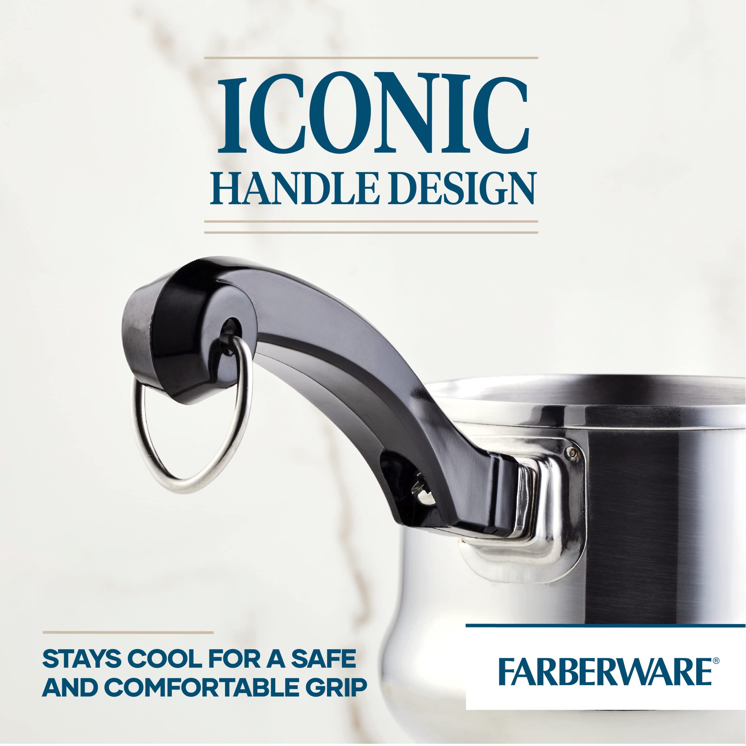 Farberware cazo en uso derritiendo mantequilla para bañar postres con control