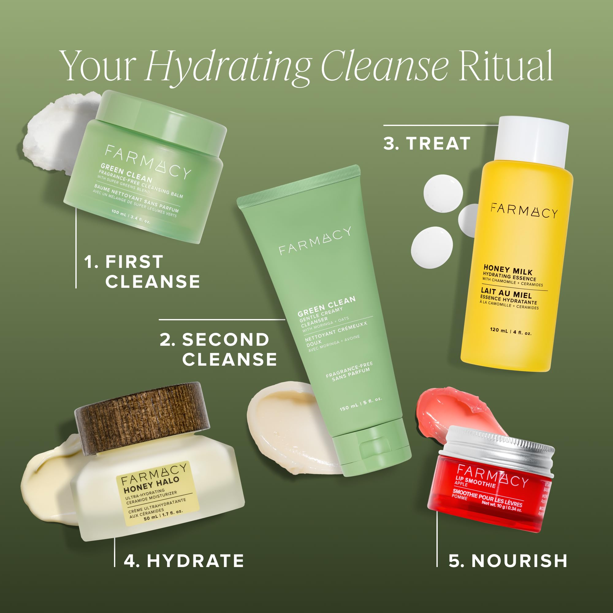 Ambiente de rutina nocturna con Farmacy Green Clean en lavabo promoviendo cuidado relajante