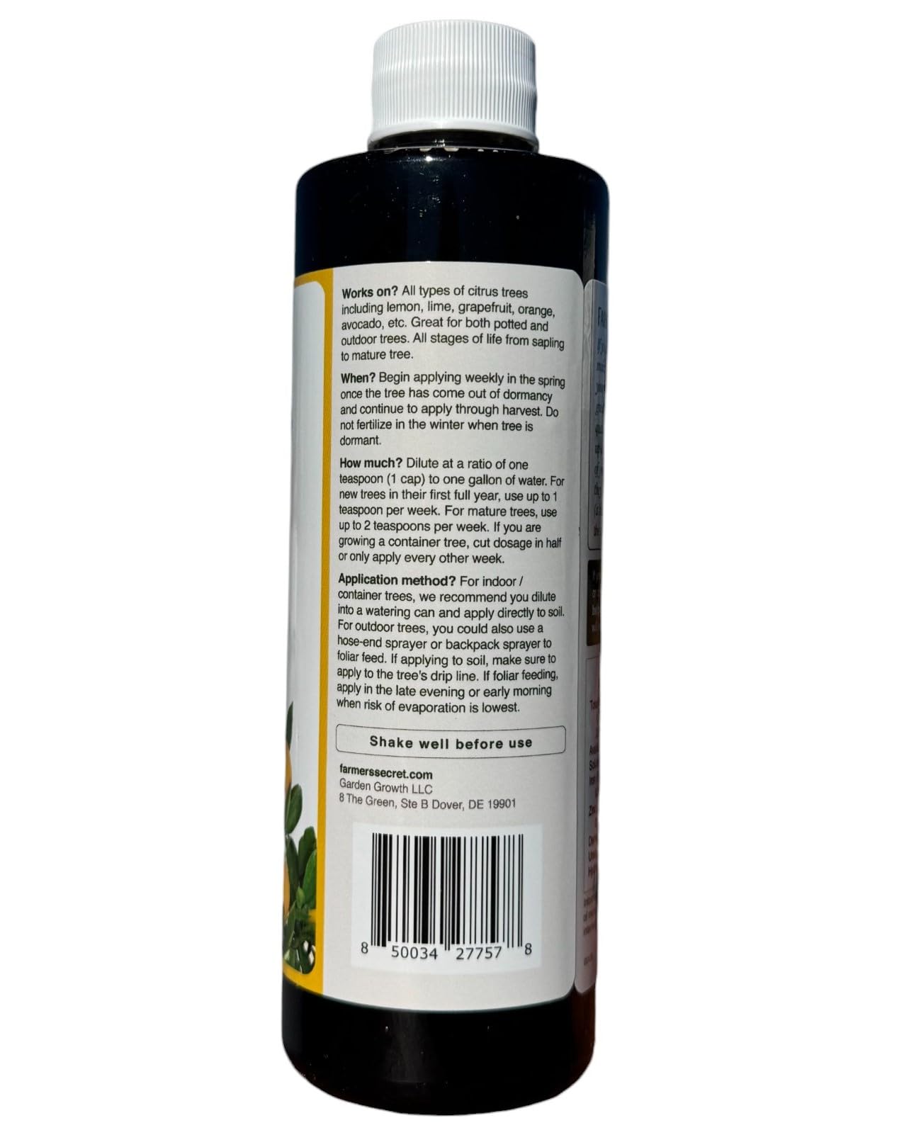Farmer's Secret etiqueta con instrucciones claras y beneficios de fórmula