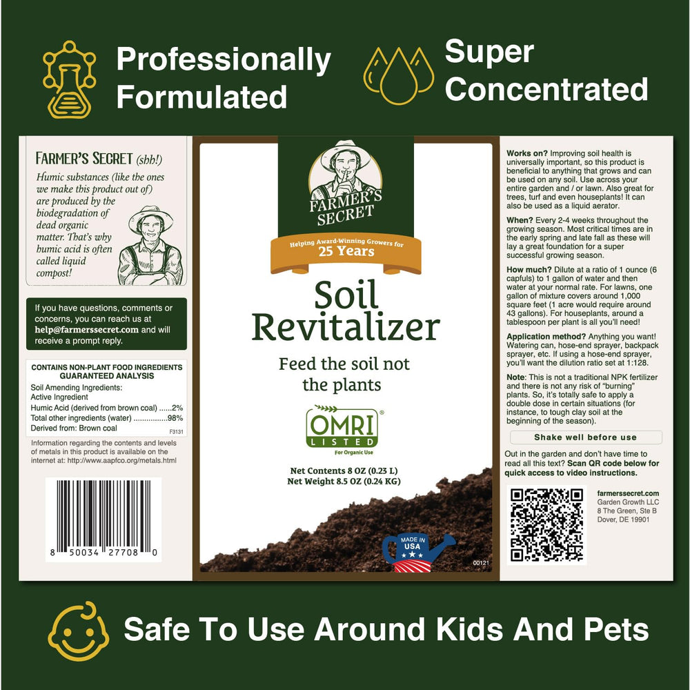 Farmer's Secret etiqueta y certificación OMRI en primer plano para confianza