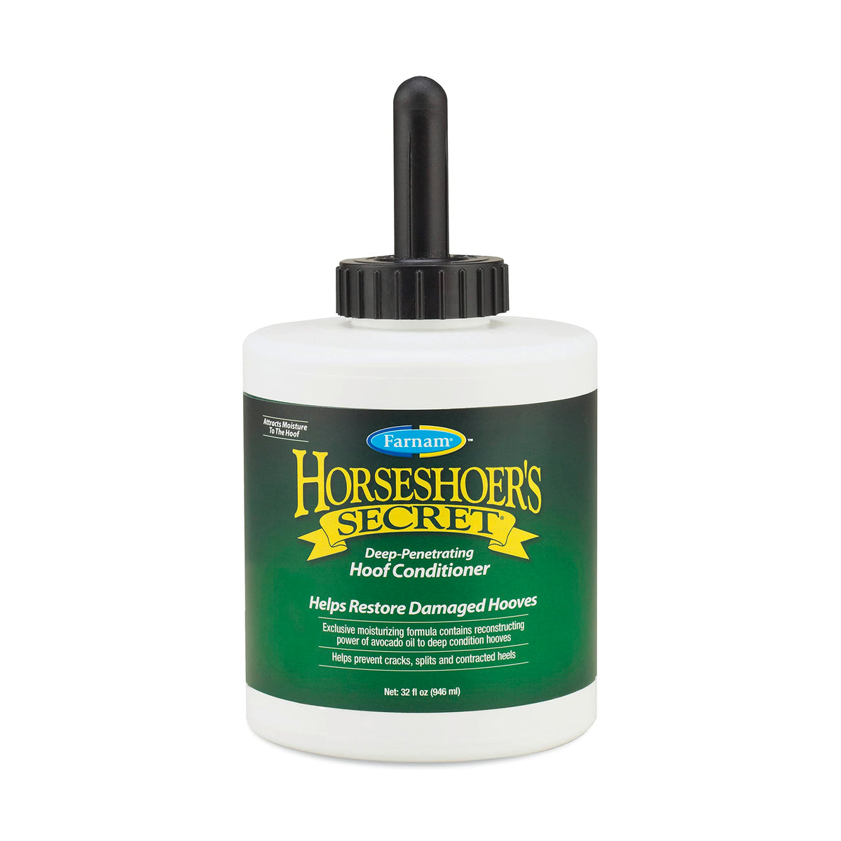 Farnam frasco frontal del aceite para cascos mostrando etiqueta clara y beneficio hidratante