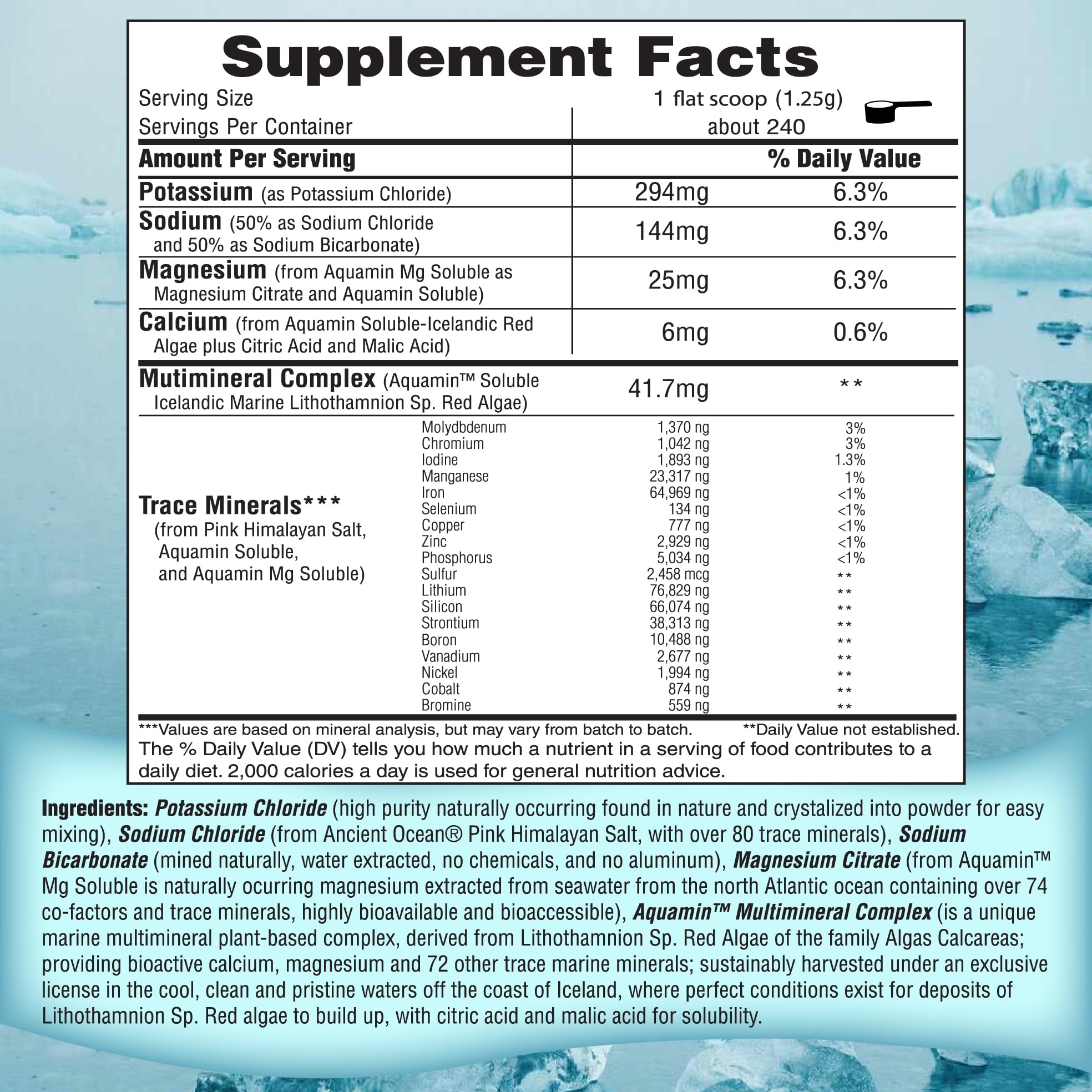 FAST LYTE etiqueta nutricional que exhibe ingredientes limpios