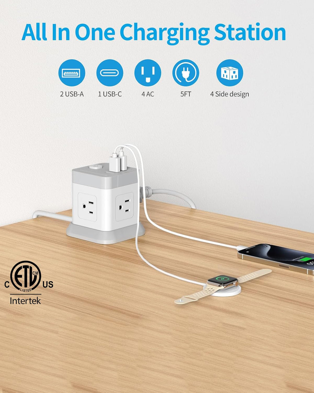 FDTEK enchufe plano y cable 5 ft que facilita uso en espacios estrechos