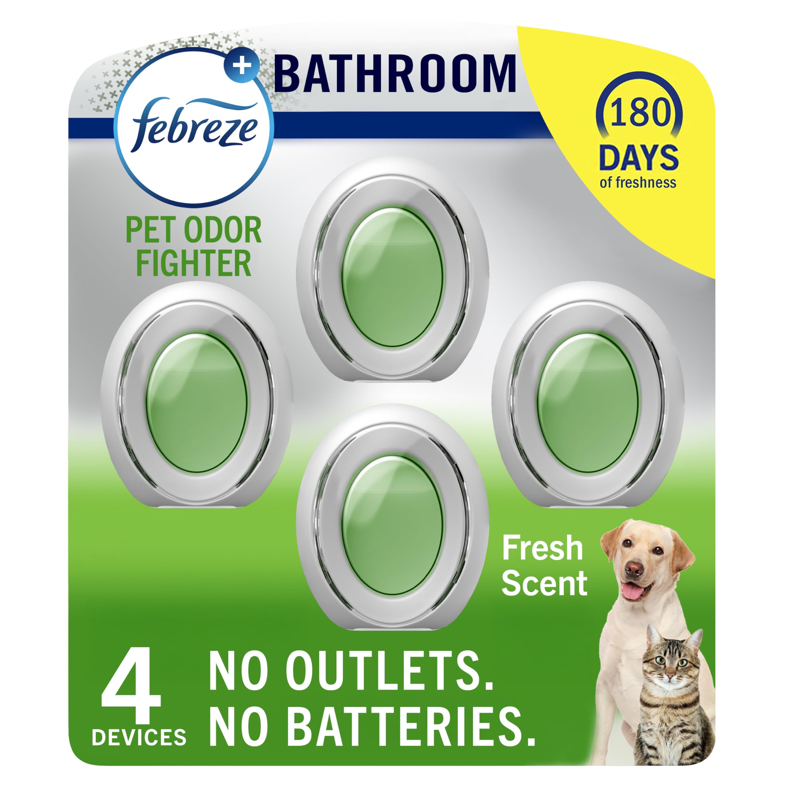 Febreze ambientador frontal mostrando diseño práctico y frescura continua