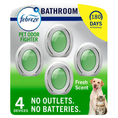 Febreze ambientador frontal mostrando diseño práctico y frescura continua