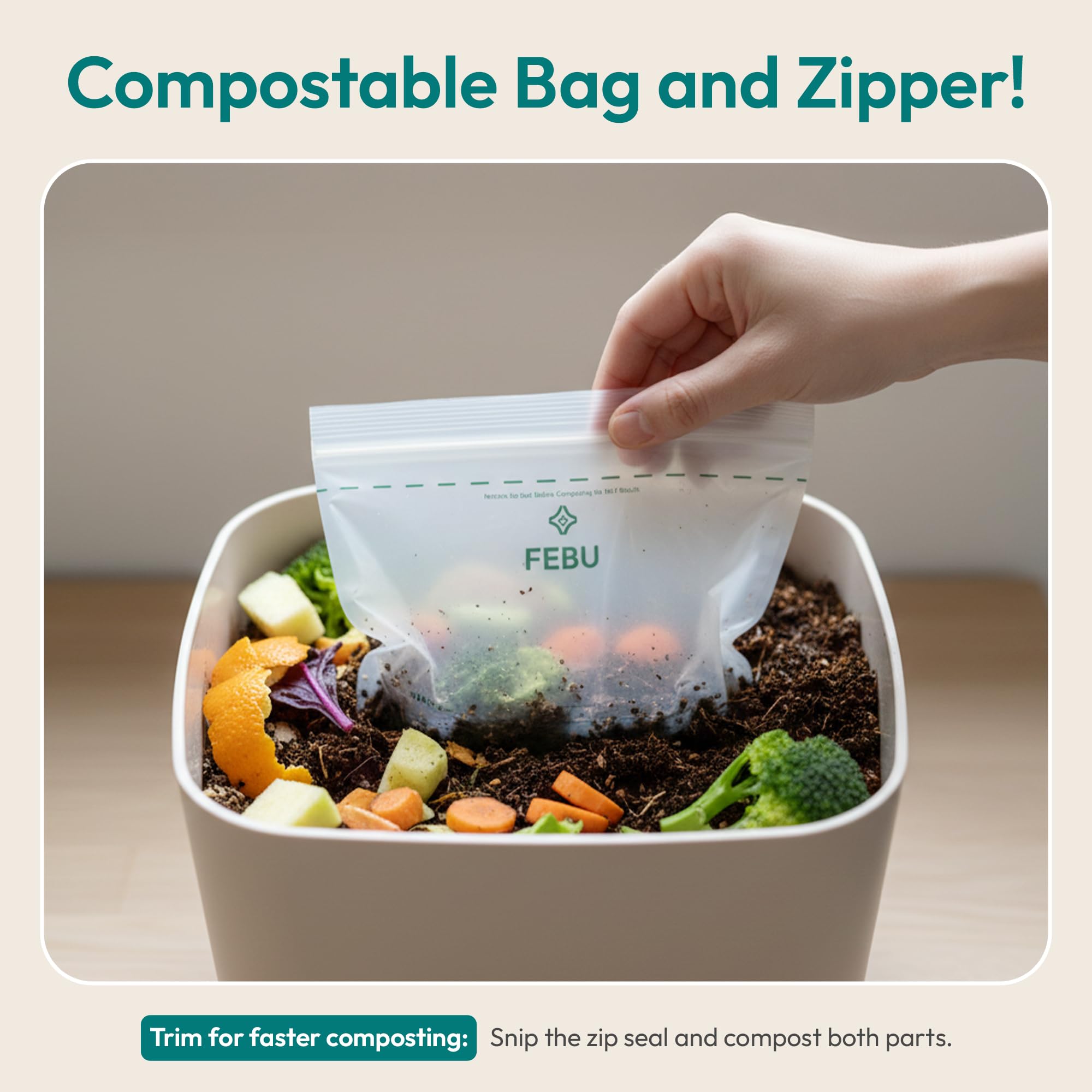 FEBU bolsa en compost doméstico fragmentándose hacia materia orgánica nutritiva