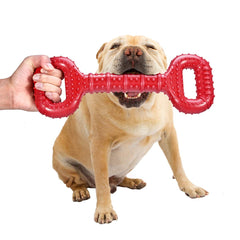 Feeko vista frontal del juguete de caucho rojo, durable para masticadores fuertes