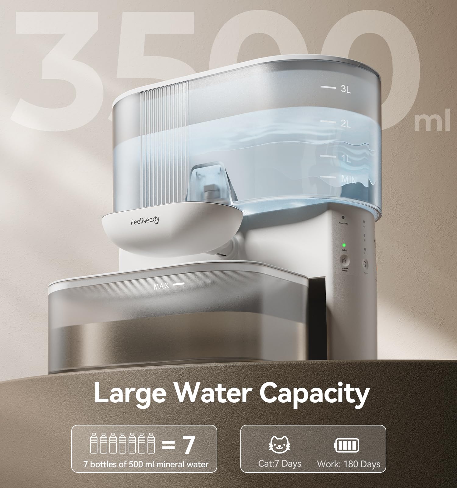 FEELNEEDY comparación de tamaño con manos para visualizar capacidad 3.5L