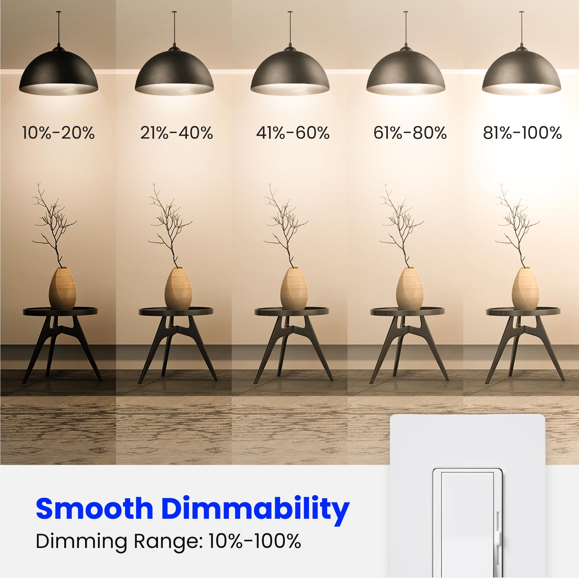 Feit Electric bombilla A19 instalada en lámpara de salón creando ambiente cálido