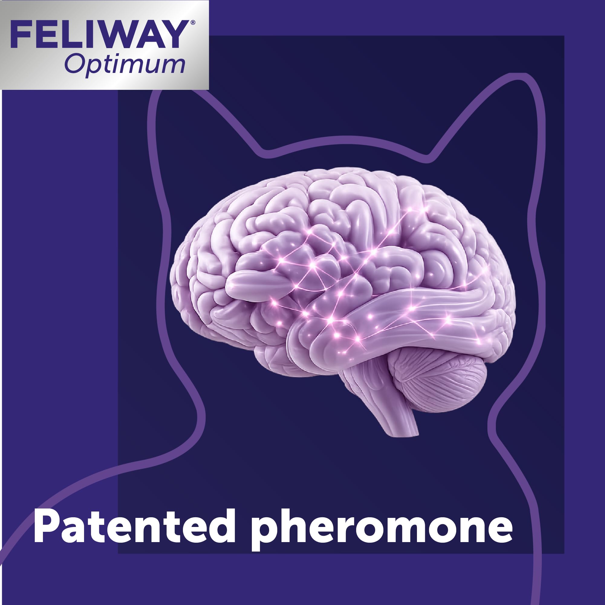FELIWAY Optimum gato relajado en sofá ilustrando reducción visible del estrés