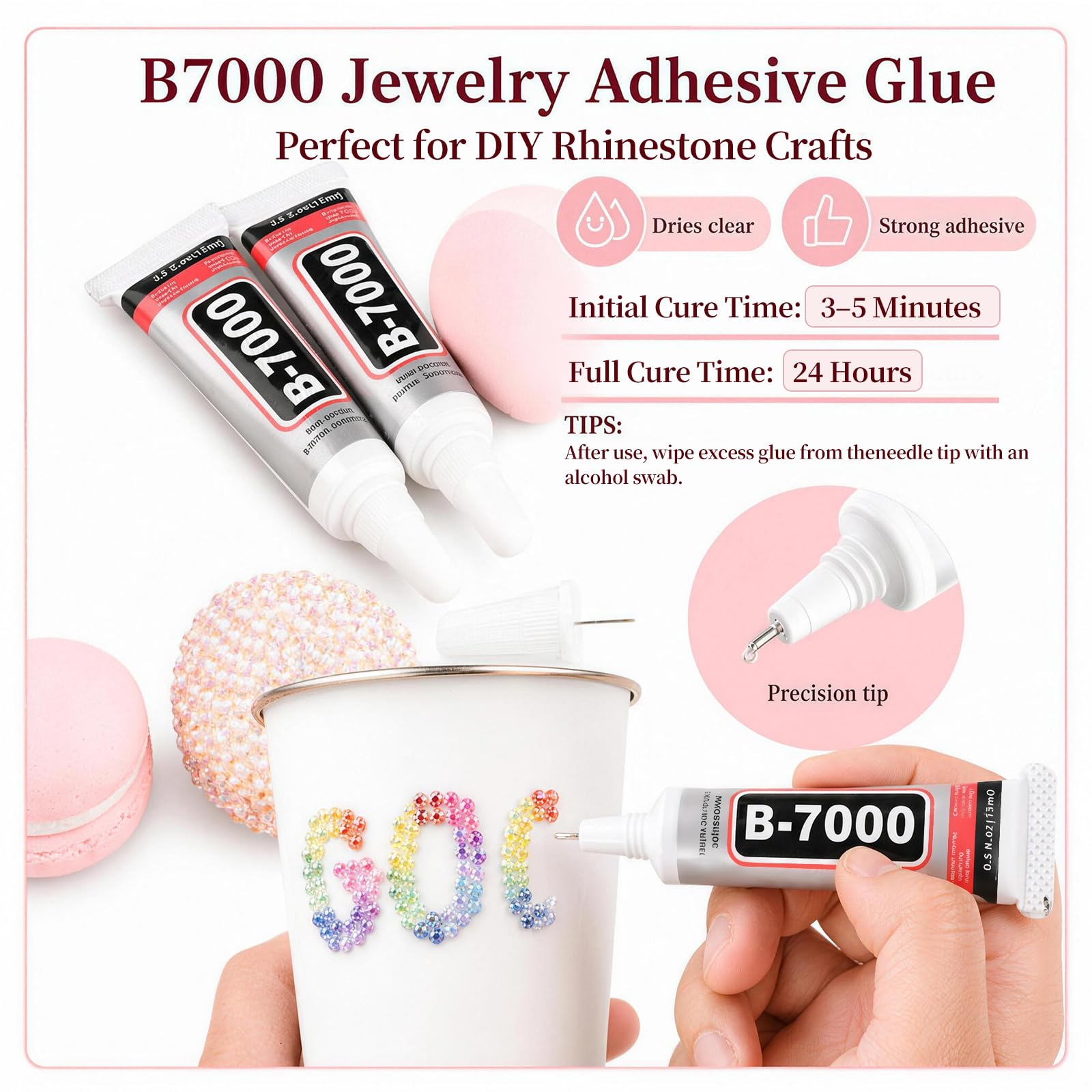 FELLOWEAN tres tubos de pegamento B7000 10ml para fijar rhinestones con seguridad