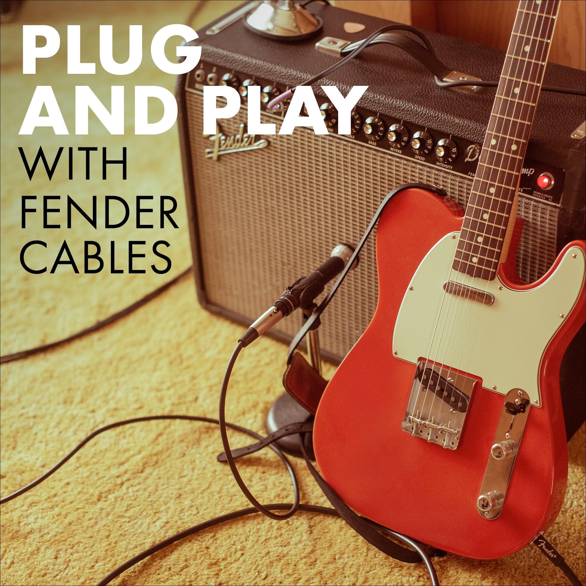 Fender embalaje y etiqueta del cable indicando garantía limitada de por vida