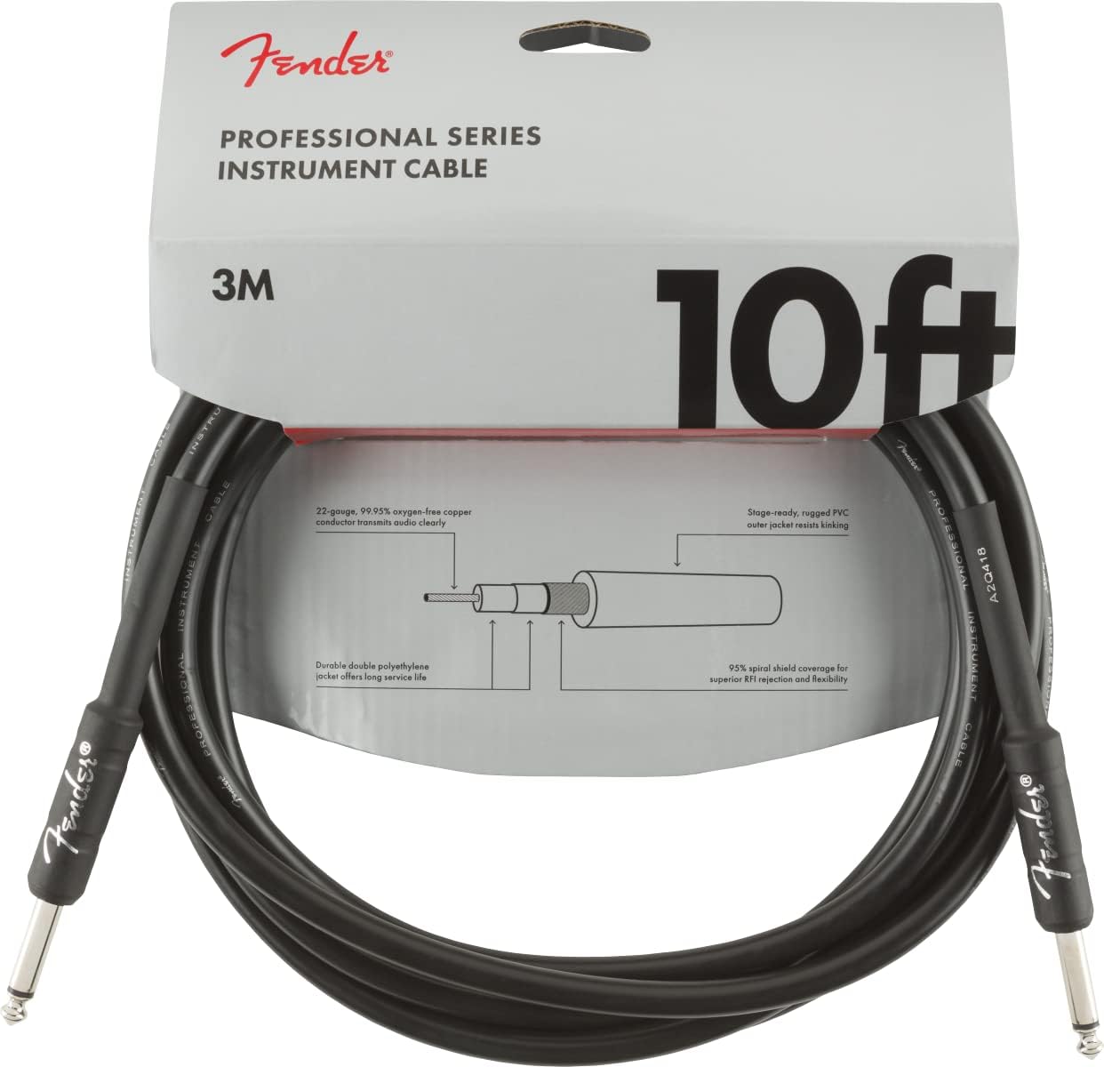 Fender cable frontal 10ft mostrando longitud y acabado para rendimiento fiable