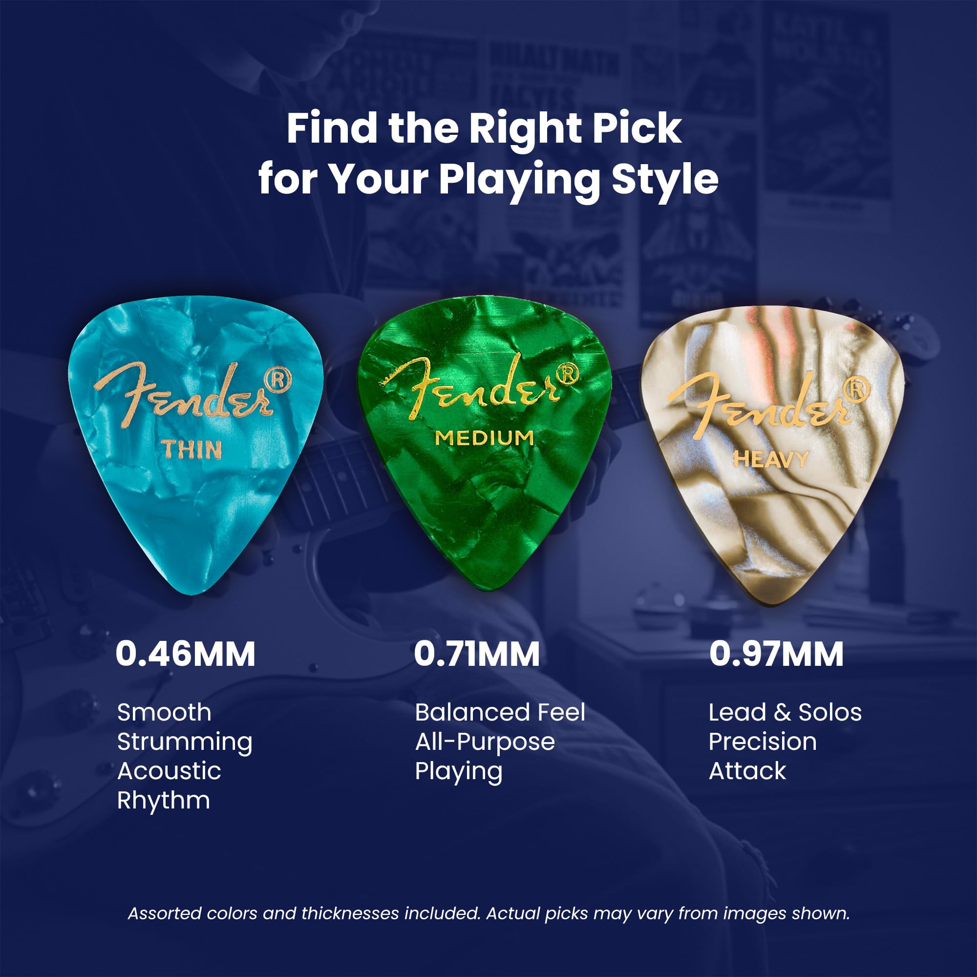 Fender tres calibres ordenados para comparar flexibilidad y tono