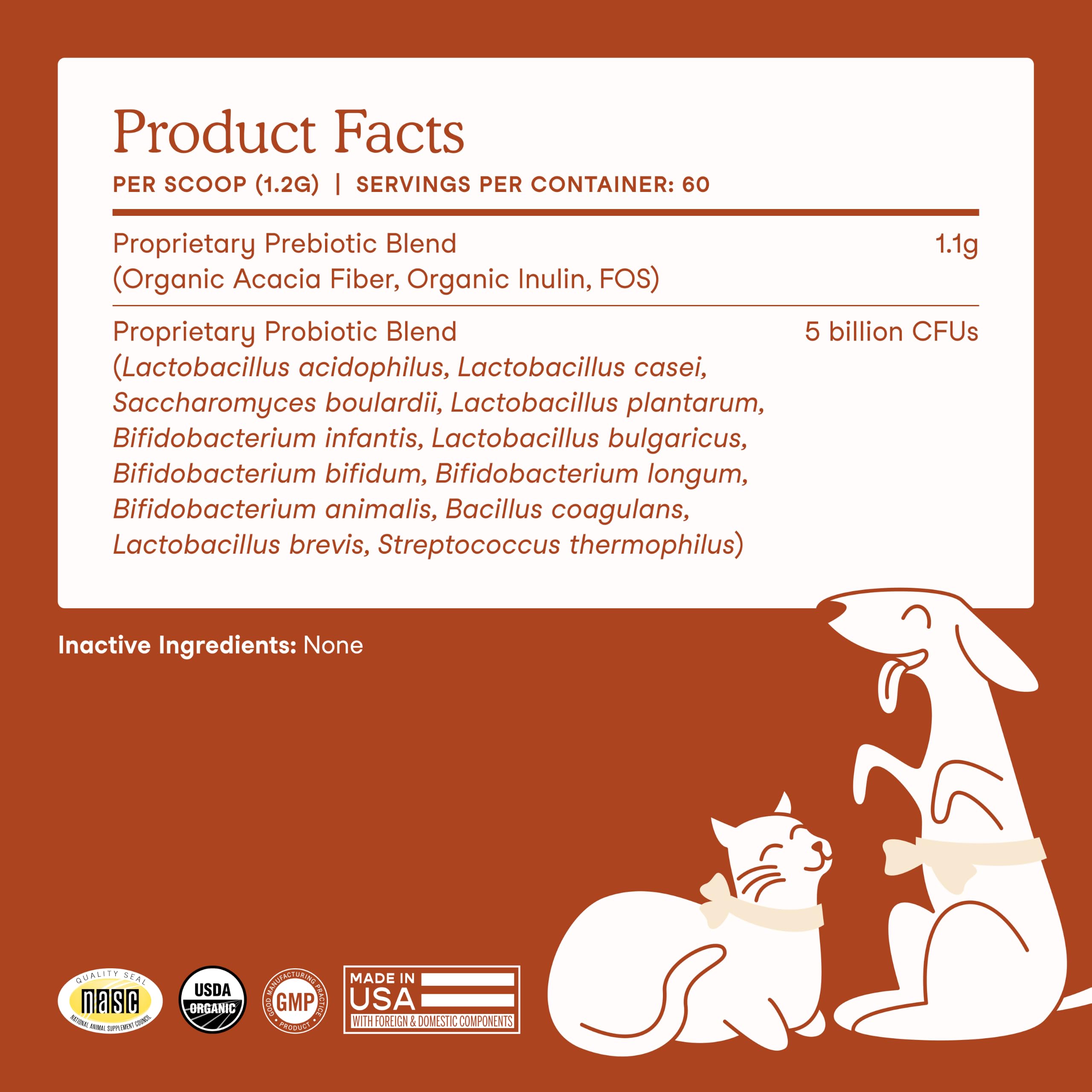Primer plano de ingredientes prebióticos usados por Fera Pets