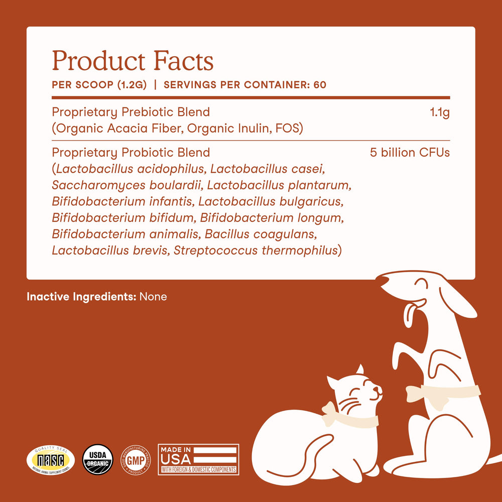Primer plano de ingredientes prebióticos usados por Fera Pets