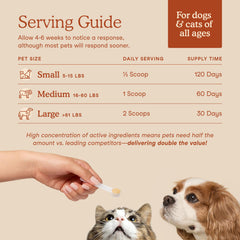 Fera Pets polvo espolvoreado en plato para mezclar con comida de mascota