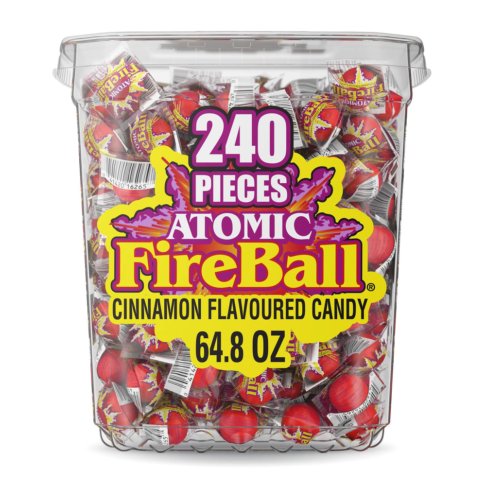 Ferrara Wonka Atomic Fireball frente del paquete mostrando cantidad 240 ct y diseño rojo