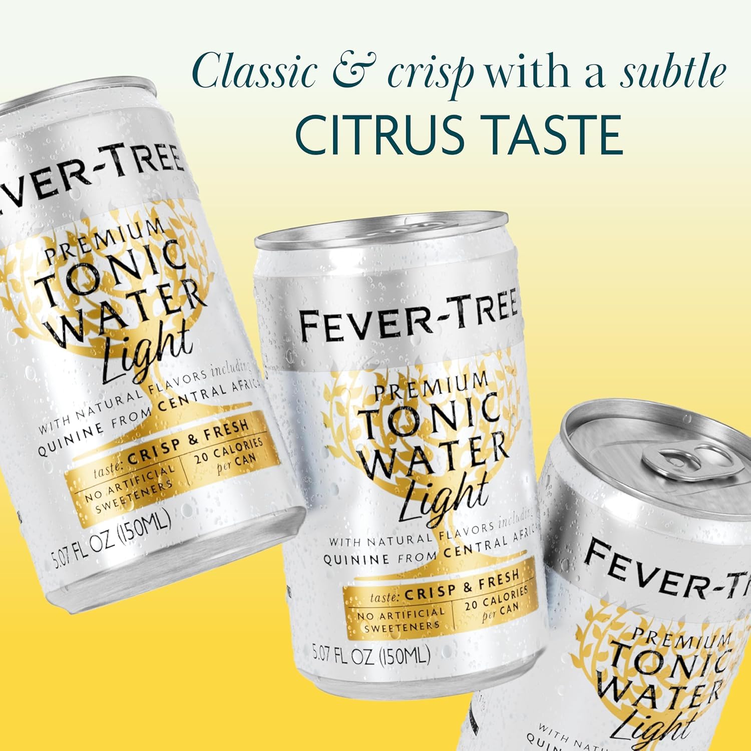 Fever-Tree lata abierta junto a copa mostrando servicio inmediato