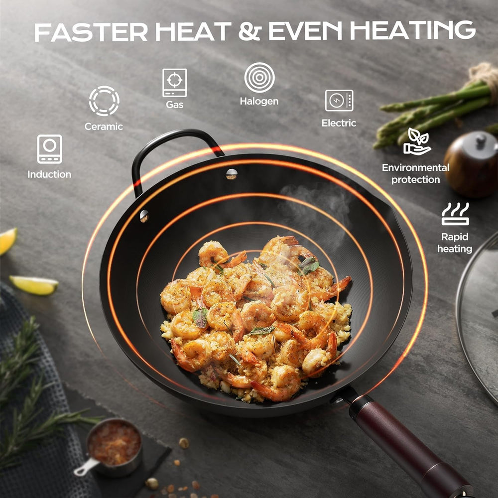 FGJ wok vista del fondo plano garantiza compatibilidad con inducción