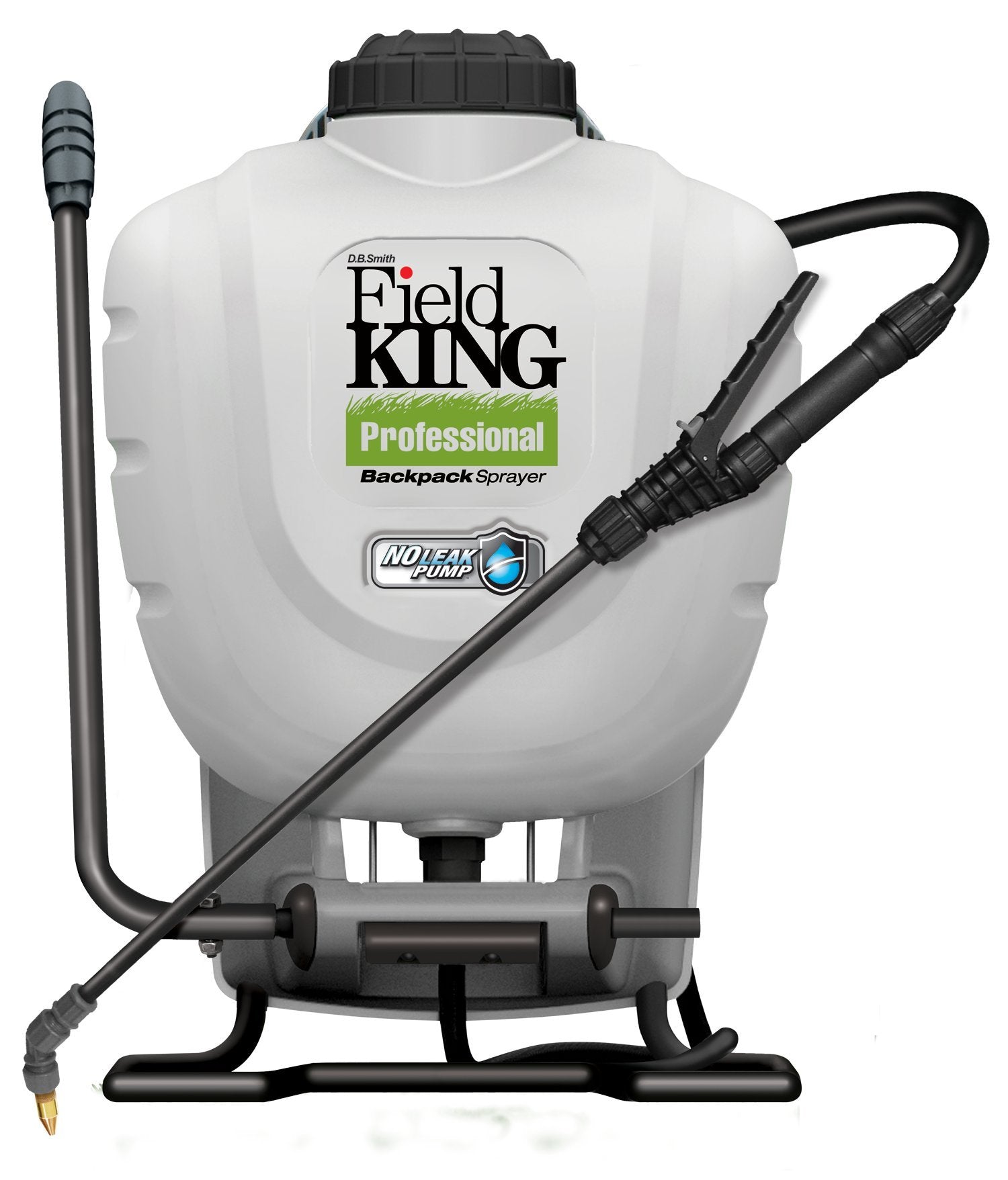 Field King vista frontal del pulverizador mochila con tanque de 4 galones y asa integrada beneficiando transporte