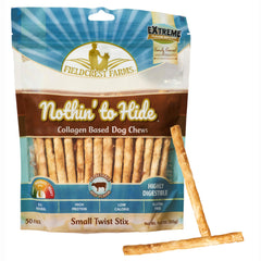 Fieldcrest Farms paquete frontal que muestra 50 Twist Stix y beneficios digestivos