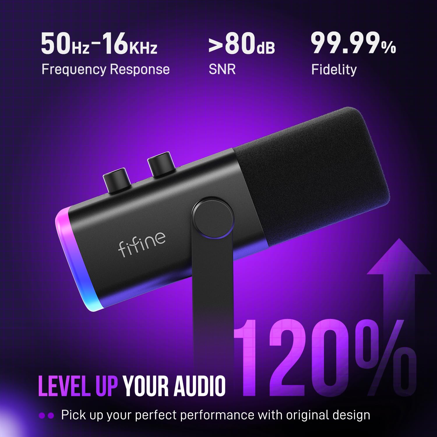 FIFINE AmpliGame AM8 base con perillas y botones para control rápido