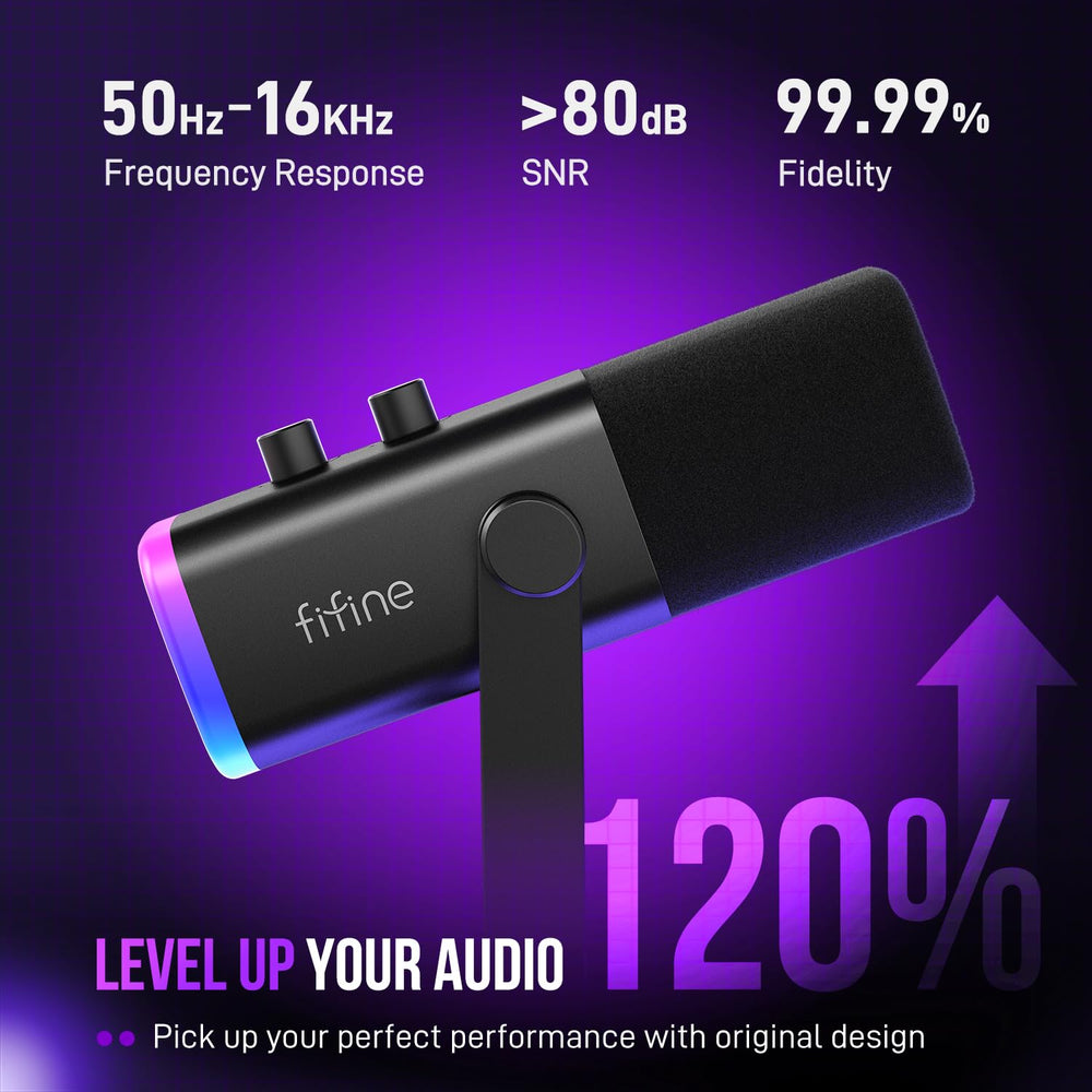FIFINE AmpliGame AM8 base con perillas y botones para control rápido