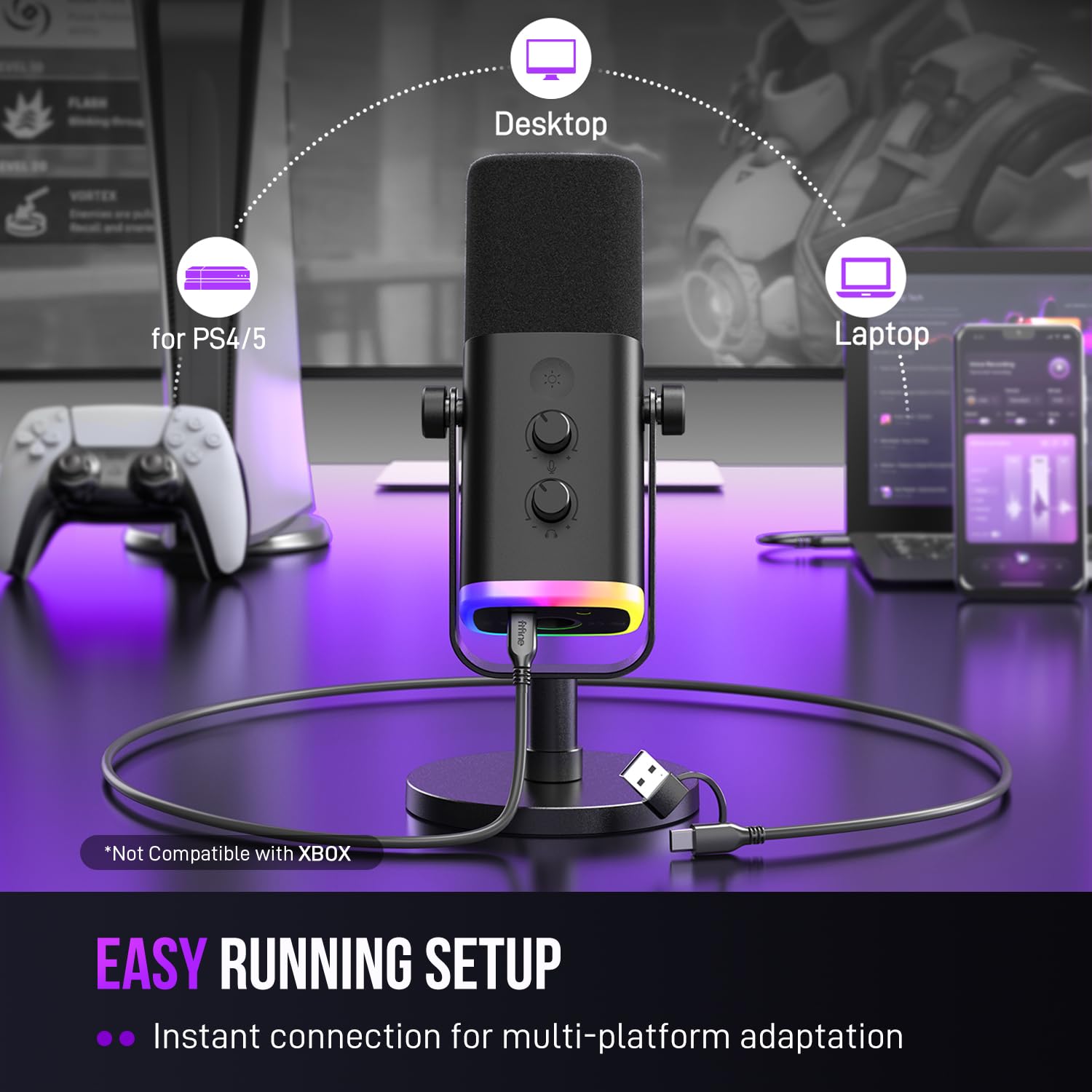 FIFINE AmpliGame AM8 conectado por XLR a interfaz para mayor fidelidad