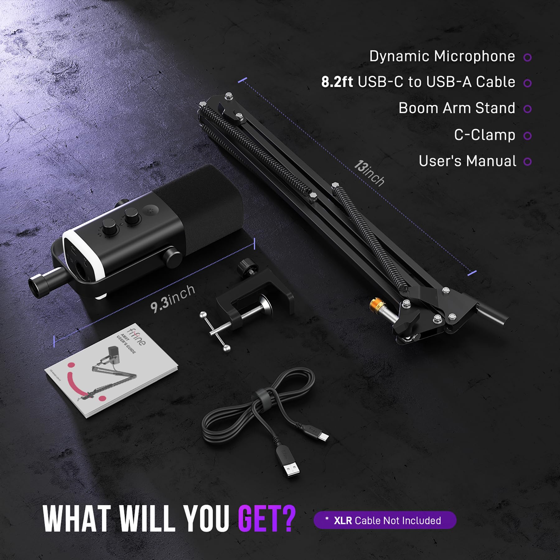 FIFINE AmpliGame accesorios incluidos: cable USB y abrazadera para montaje